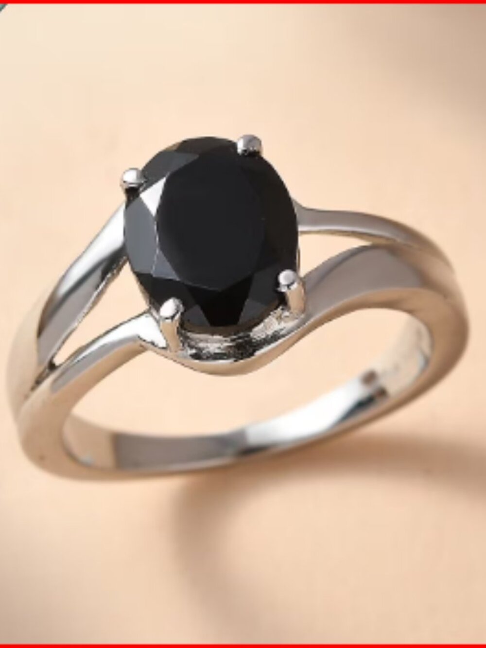 Thai Black Spinel Ring in Stainless Steel
